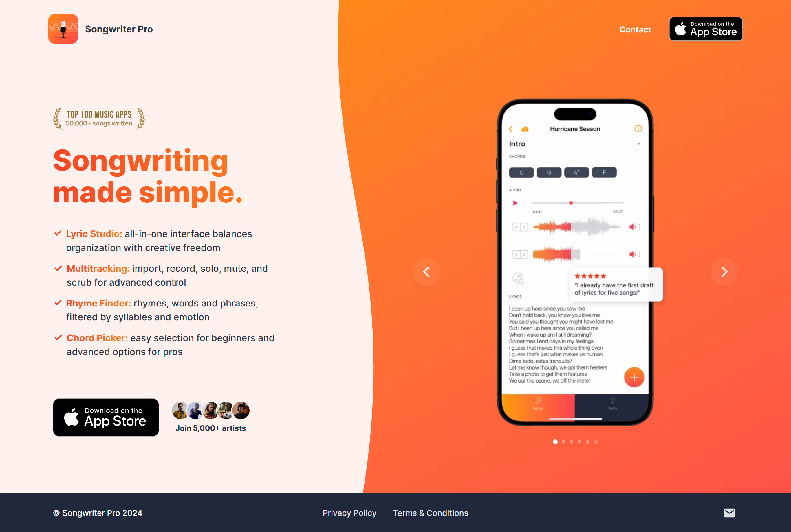 This is songwriter pro website snapshot